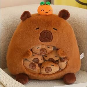 Kawaii Cute Capybara Plush Toy Stuffed Animal Organizer w/Mini Mini Capybaras